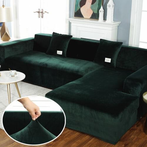 Elasticated Plush Sofa Covers for Living Room Velvet Corner Armchair Couch Pleads Cover Sets 2 and 3 Seater L Shape Furniture