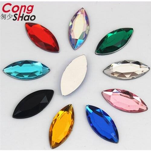 Cong Shao 200pcs 9*20mm Marquise Shape Acrylic Rhinestone Applique Stones And Crystal Flat Back Clothes Crafts Decoration CS185