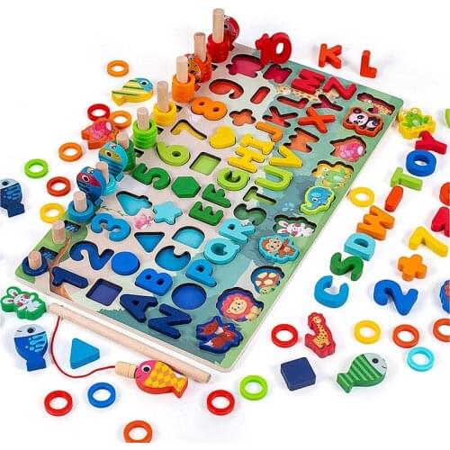 Wooden Game Wooden Educational Fishing Log Board Shapes Sorter Stacker Game Colorful Game for Kids Gifts Toys Gift