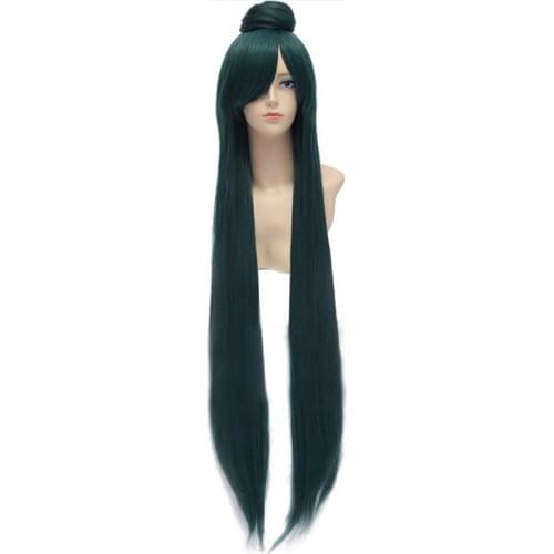 HAIRJOY Green Cosplay Wig with Detachable Bun 100cm Long Straight Synthetic Hair