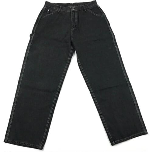 Hiphop Skateboarder Loose Fit Wide Leg Denim Jeans Vintage Washed Black Baggy Cargo Pants Six Pocket Styling