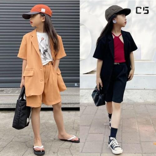 2021 Summer Long Girls Blazer Suits Shorts Candy Fashion Children School Uniform Teenager Kids Formal Clothes Birthday Outfits