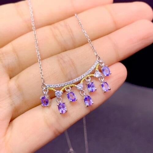 Best Gift Natural Real Tanzanite pendant necklace S925 sterling silver womens colored gemstone high jewelry