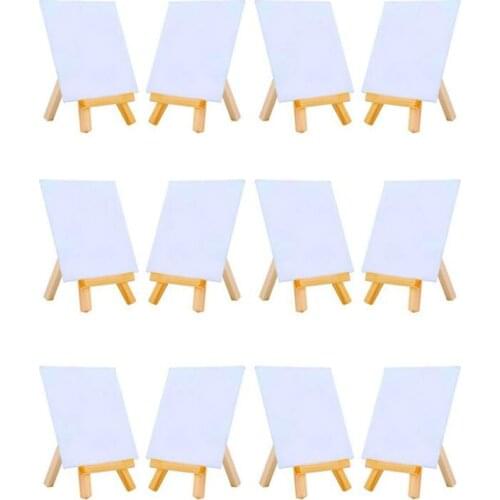 4 By 4 Inch Mini Canvas And 8*16cm Mini Wood Easel Set For Painting Drawing School Student Artist Supplies, 12 Pack