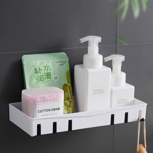 Wall-mounted Bathroom Organizer Storage Shelf Household Items Bathroom Accessories Kitchen Plastic Rack Space Shelf Nail-freel