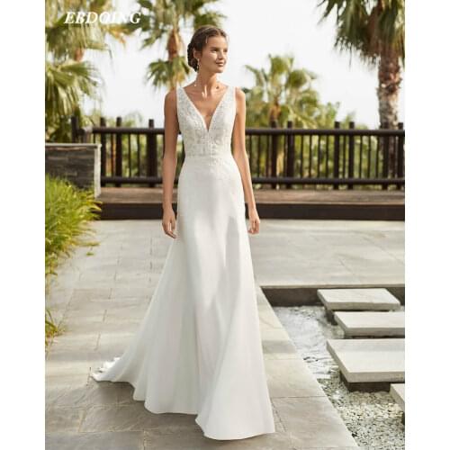 Newest Wedding Dress For Bride A-line Deep V-neck Neckline Sleeveless Vestidos De Novia Custom Made Plus Size Bride Gown