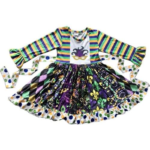 Autumn and winter new baby clothing men and women baby milk silk mask printed Purple Stripe Knee Length Long Sleeve Dress 20