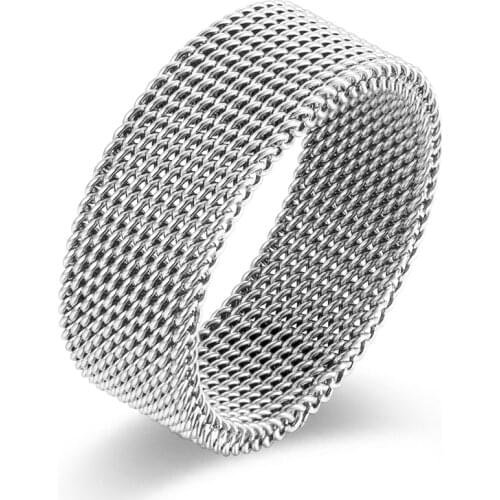 Bulk Jewelry 3 Color Stainless Steel 7.83mm Width Braided Elastic Woven Mesh Strap Mens Finger Ring