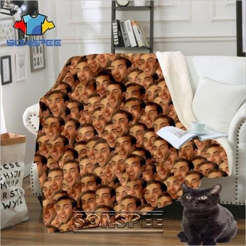 SONSPEE 3D Print Throw Fiber Blanket Nicolas Cage Bedspread Bedding For Adult Children Comfortable Home Textiles Blanket