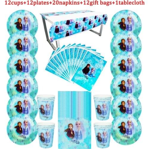 Disney Frozen Princess Paper Cups Plates Elsa Anna Happy Birthday Theme Party Decorations Disposable Tableware Supplies