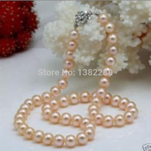 Wholesale price 2015 fashion sexy! 8-9mm Pink Akoya Pearl Necklace 17" JT6661
