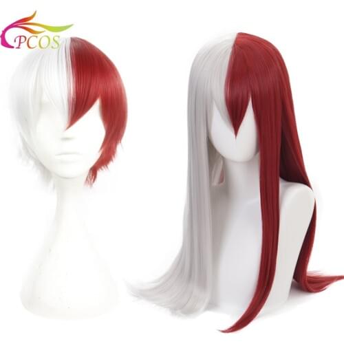 Boys or Girls Stylish Half white Half wine red Short Curly Hair Wigs My hero academia Cosplay Anime Wig