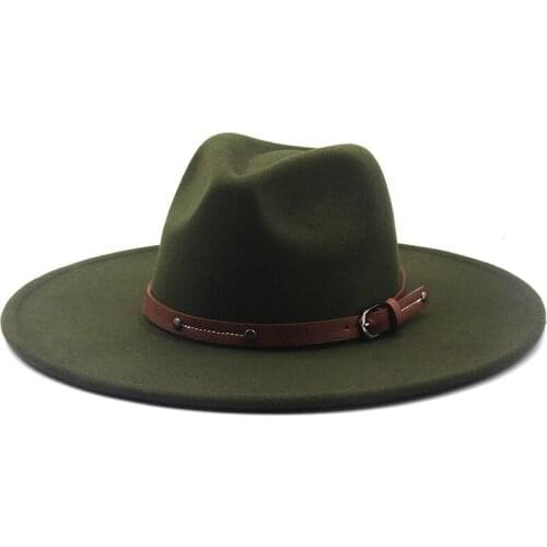 Simple 9.5CM Women Men Big Wide Brim Wool Fedora Hat British Style Winter Gentleman Elegant Lady Jazz Church Hats