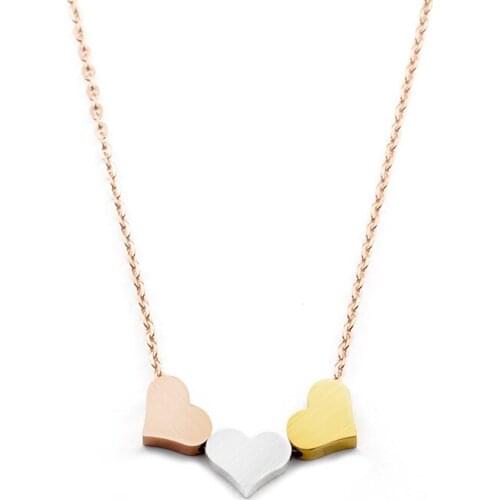 Simple Trendy Rose Gold Silver Color Three Heart Pendant Necklace Fashion Women Lovely Valentine Gift Statement Necklace Jewelry