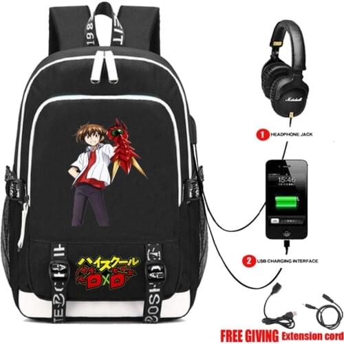 Anime High School DxD backpack USB charging Men women travel Laptop backpack teenagers student School book Bags