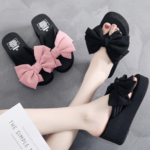 6cm High Heel Womens Fashion Wear Casual Sandals and Slippers Summer Fashion New Elegant Bow Sandals Womens Slippers Indoor