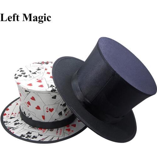 Folding Top Hat Spring Magic Tricks ( Black & Playing Card Pattern )Appearing/Vanishing Objects Hat Stage Accessories Gimmick