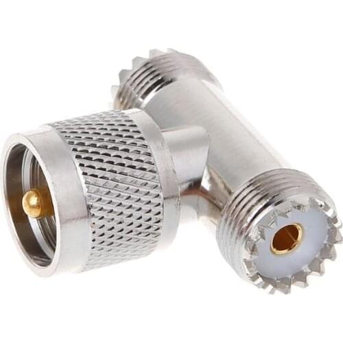 T Shape UHF Male PL259 To 2 UHF Female SO239 Triple RF Connector 3-way Coaxial Adapter
