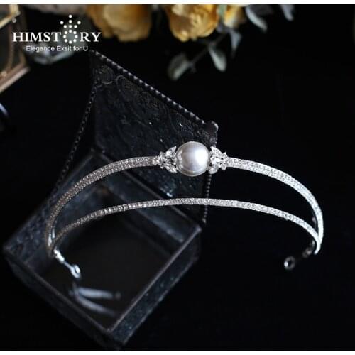 Himstory Simple French Pearl Tiaras Crown Wedding Headband Double Layer Hair Accessories