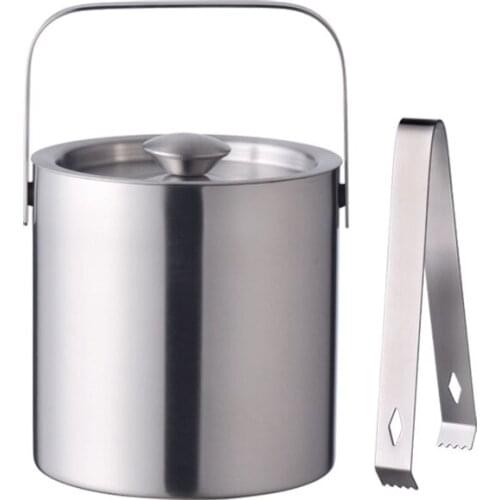 Stainless Steel Ice Bucket Portable Double Wall Insulated Bucket with Lid Wine Barrel Champagne Cooler Bar Tools