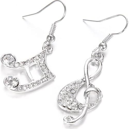 Hot Women Music Note Treble Clef Rhinestone Dangle Hook Earring Jewelry Gift