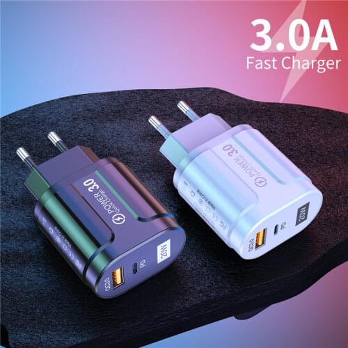 Lovebay USB Fast Charger Universal Mobile Phone Charger QC3.0 PD 20W Fast Charging EU US Plug Adapter Wall for iPhone 11 Samsung