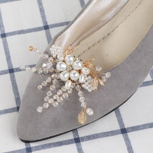 Shoe Clip Crystal Pearls High Heel Decoration Beads Floral Charms DIY Shoes Women Lady Elegant Fashion Buckle Removable Clips