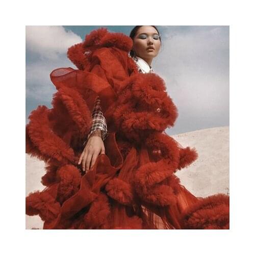 High End Side Split Puffy Ruffled Tulle Skirts Women With Train Street Photoshoot Caterpillar Pleated Skirt Robe De Soiree