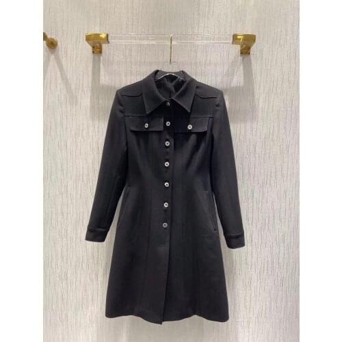 Fashion Runway Autumn Long Sleeve Knee-Length Dress Womens Single Breasted Black Elegant Party Vintage Sexy Dress