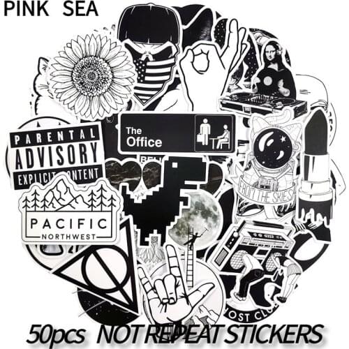 10/30/50pcs/set Rock Black White Vsco Girl Stickers Travel Cool Retro Guitar Skateboard Suitcase DIY TV Car Waterproof Decals
