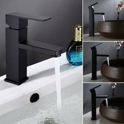 304 stainless steel Bathroom Faucet Black Basin Faucet Cold And Hot Water Mixer Sink Faucet Handle Deck Mounted Tall/Short Tap