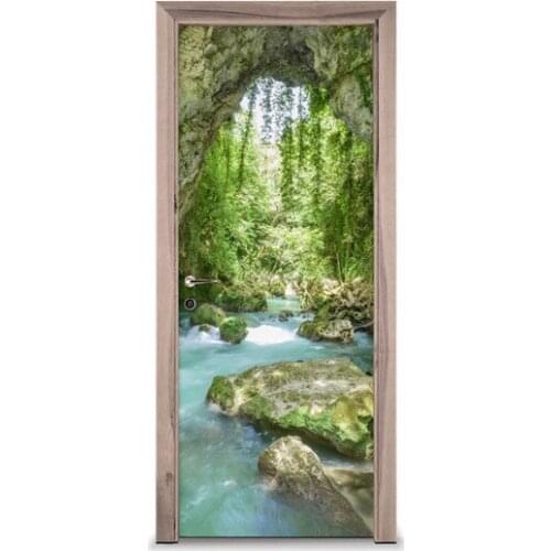 3D Door Sticker Tree Cave Stream Wall Sticker DIY Door Cover Kitchen Home Decoration Accessories Modern 3d Wall Stickers