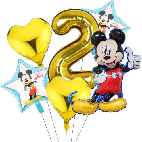 6pcs Disney Mickey Minnie Mouse Foil Balloons Gold Rose 1-9 Digital Balloons Children Birthday Party Decor Baby Shower Balloons