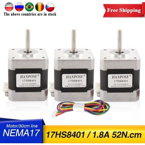 Free Shipping 3pcs Stepper Motor 4-lead Nema17 48mm / 78Oz-in / 1.8a Nema 17 motor 42BYGH 1.8A (17HS8401) motor