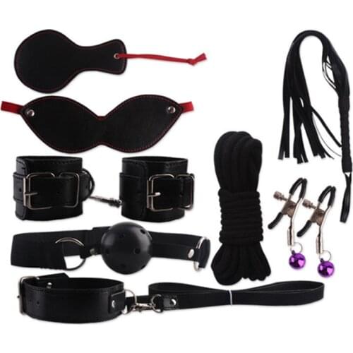 Bondage BDSM Kits Exotic Sex Products for Adults Games Leather Handcuffs Rope Sex Toys Whip Gag Tail Plug Women Sex Accessories