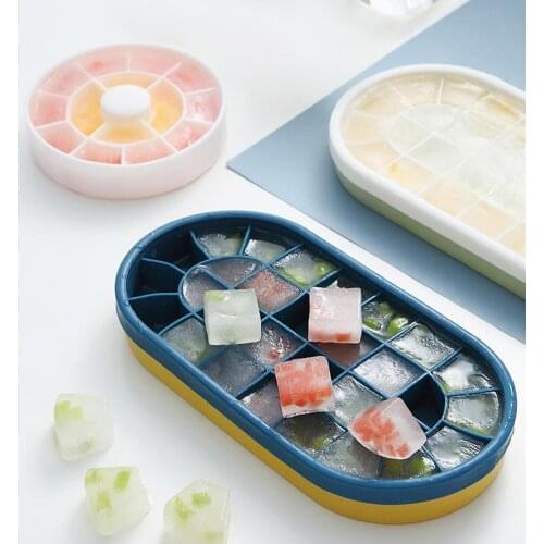 Household Ice Cube Mold Round Square Silicone Ice Making Tray with Lid for Ice Making