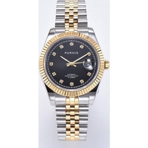 Parnis brand luxury Mechanical Watch Stainless Steel strap black Dial Miyota 8215 Movement Automatic Mens Wristwatch