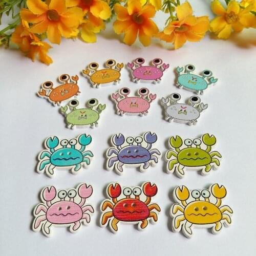 50pcs Cartoon crab Wooden Buttons 2-Holes DIY Sewing Handmade Garment Accessories