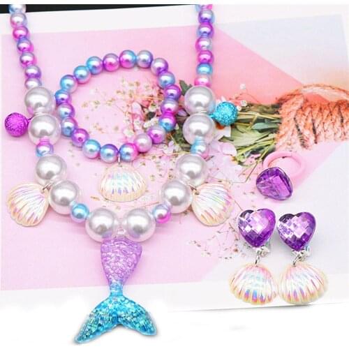 Children Pearl Style Jewelry Sets Necklace Bracelet Set Fish Tail Necklace Girl Baby Mermaid Tail Accessories