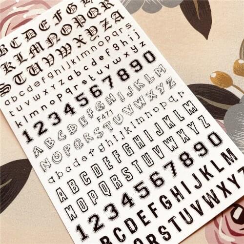 F-471 English alphabet Arabic numerals series 3D Back glue Nail decal Nail sticker Nail decoration Nail art Nail ornament