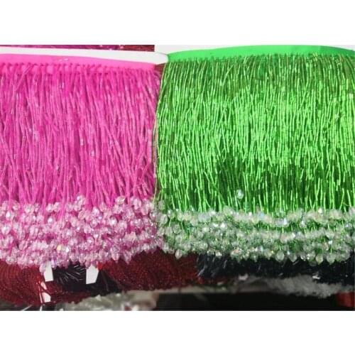 YG-16 top selling 5 yards beaded tassel fringe beads tube for dress decoration in pink and green color