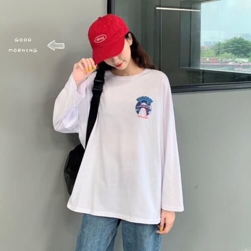 Womens T-shirts Tops Japanese Kawaii Ladies Ulzzang Casual Loose Lazy Print T-shirt Female Korean Harajuku Clothes For Women