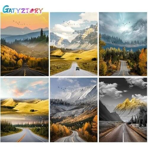 GATYZTORY 60x75cm Painting By Numbers DIY Highway Scenery Room Wall Art Framed Landscape Oil Paint For Adults Home Decoration