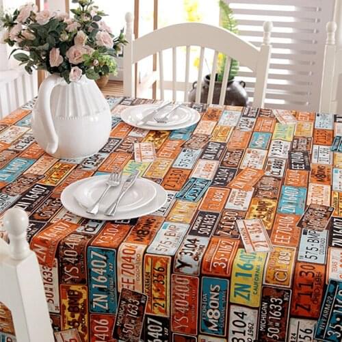 Cotton Thick Table Cover Retro American License Plate Printed Tablecloth Rectangular Dining Coffee Table Cloth Home Kitchen Mesa