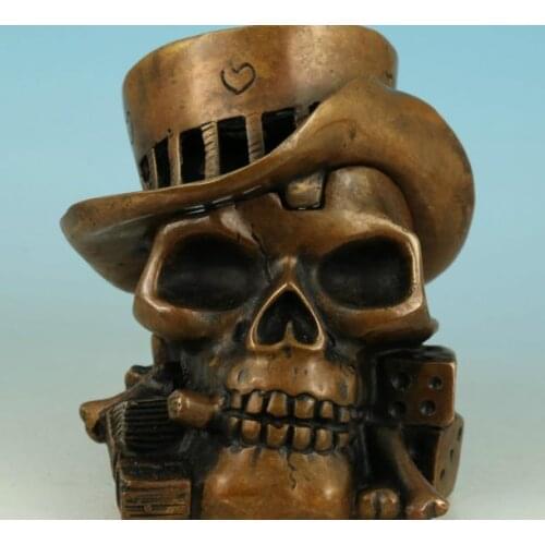 Chinese Old COOL CHINESE BRONZE COLLECTABLE HAND CASTING PIRATE DICE SKULL ASHTRAY POT Watches decoration bronze factory outlets