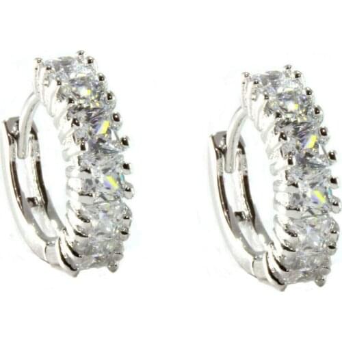 White Rhodium Hoop Zirconium Silver Round Silver Plated Zircon Jewelry Anti Allergic