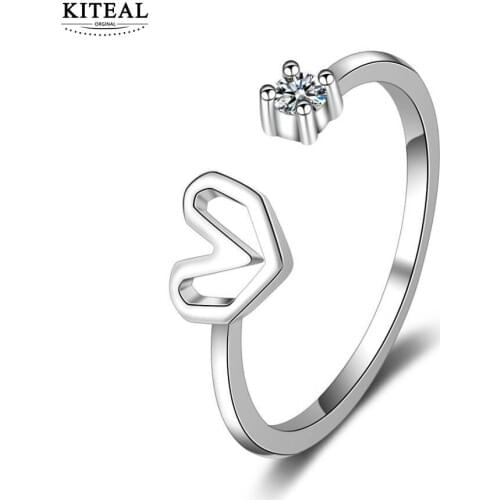 KITEAL Lotus silver plated Goddess adjustable finger Ring heart with Zircon anillos Charming Jewelry Accessories 925 jewelry