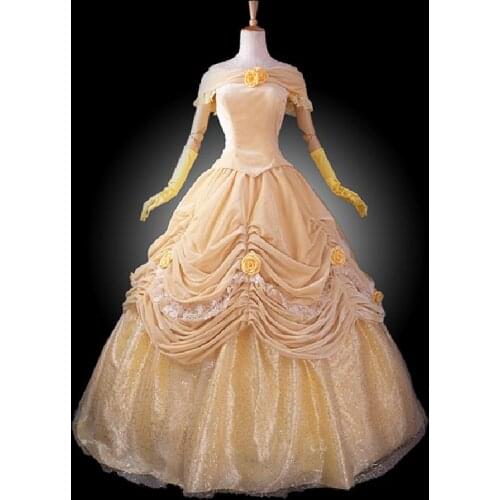 Adult princess belle costume women Beauty and the Beast costume cosplay halloween costumes for women velour Prom dress custom