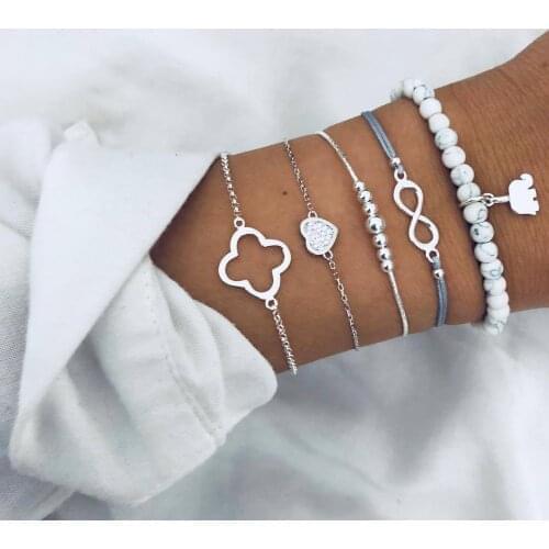 European and American Fashion Bracelet Creative White Beads Lucky 8-Character Elephant Love Piece 5-Piece Set Female Bracelet