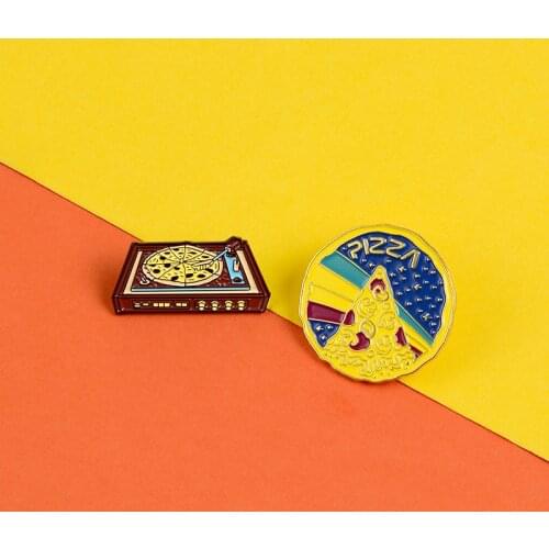 Pizza set pins Pizza record player enamel pins and brooches Round Planet Lapel pin badges Jackets backpack bags Jewelry gifts